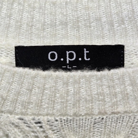 O.P.T Cream Wool Mohair Blend Open Pointelle Knit Balloon Sleeve Sweater, sz L - Picture 4 of 7